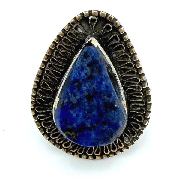 Antique Afghan Lapis Lazuli Ring - Handcrafted Bohemian Gemstone Jewelry for Men and Women