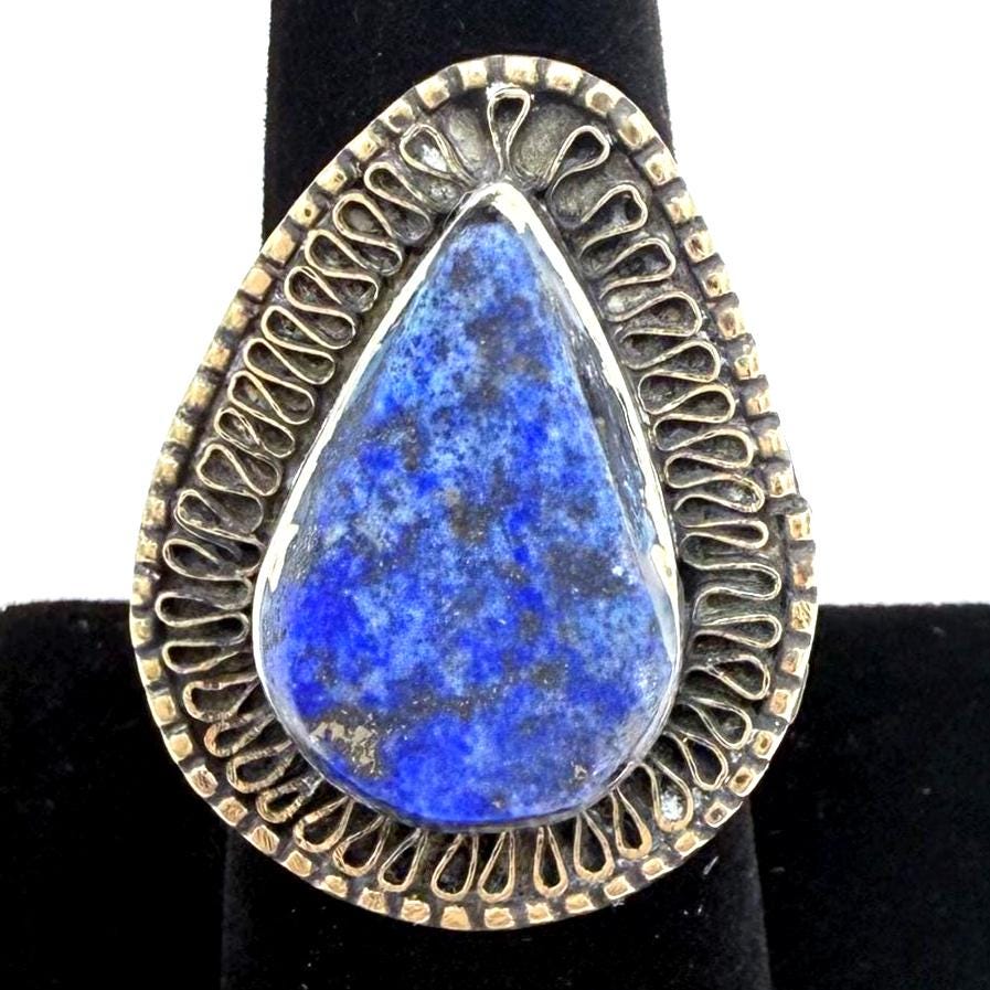 Antique Afghan Lapis Lazuli Ring - Handcrafted Bohemian Gemstone Jewelry for Men and Women