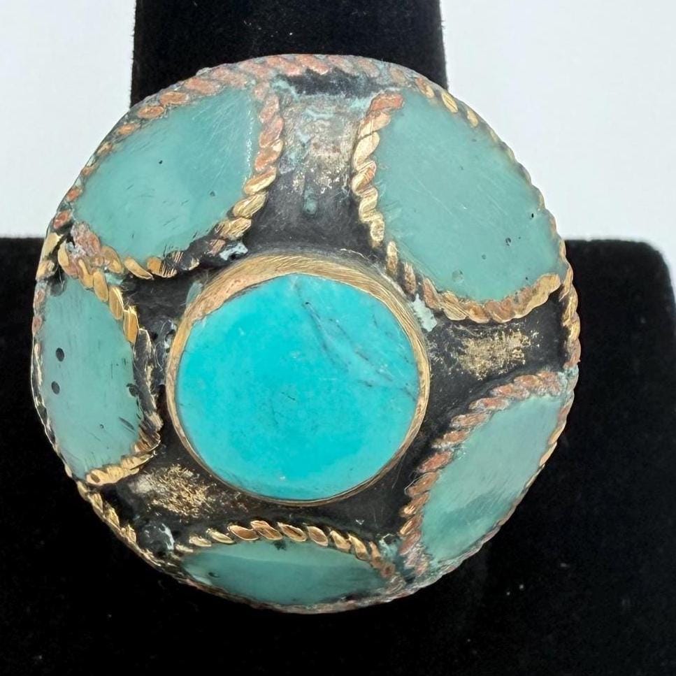 Vintage Afghan Statement Rings: Adjustable Turquoise & Carnelian Engraved Gemstone Jewelry for Festivals