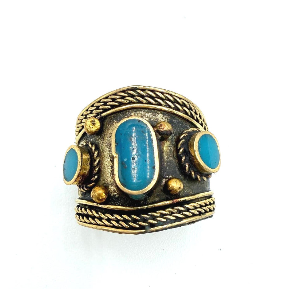 Vintage Afghan Blue Adjustable Statement Rings with Turquoise stone - Handmade Antique Jewelry