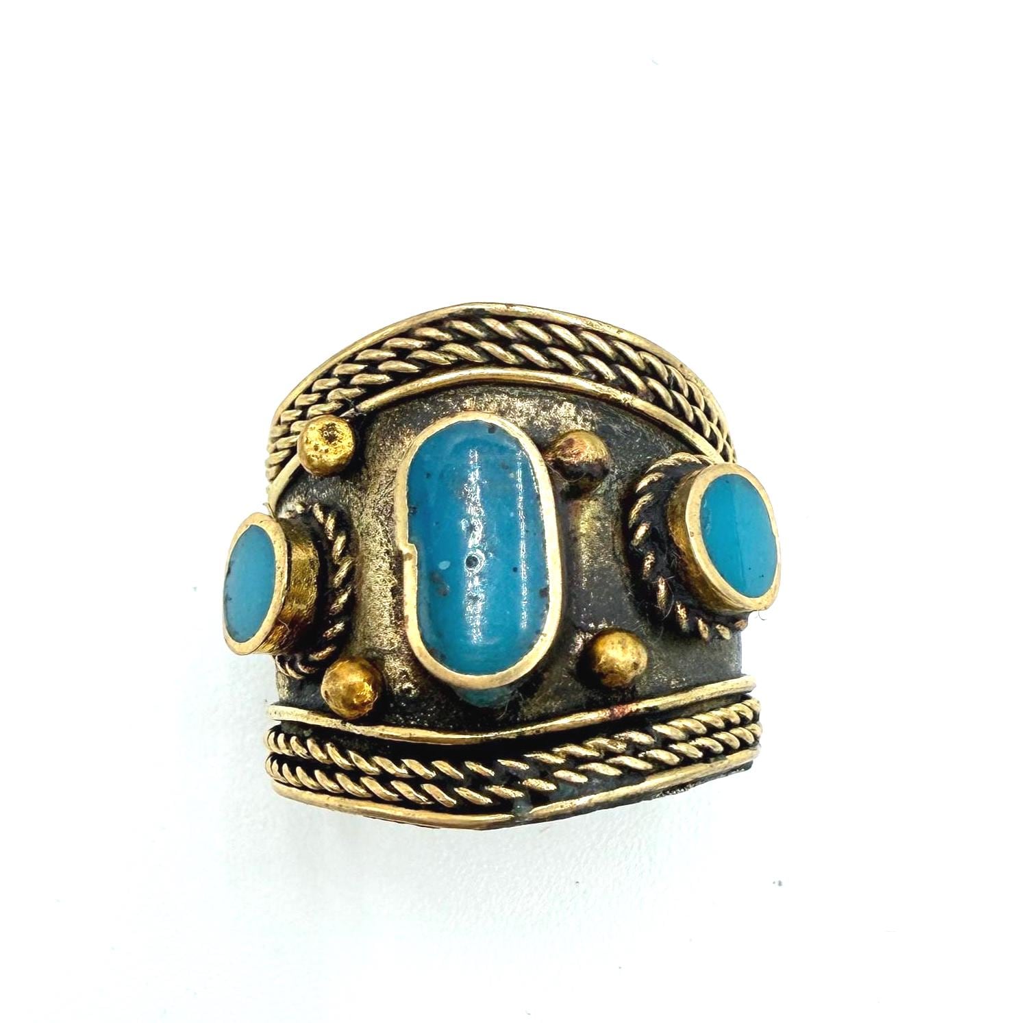 Vintage Afghan Blue Adjustable Statement Rings with Turquoise stone - Handmade Antique Jewelry