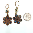 Vintage Afghan Tribal Flower Earrings - Handcrafted Boho Jewelry with Turquoise Accents