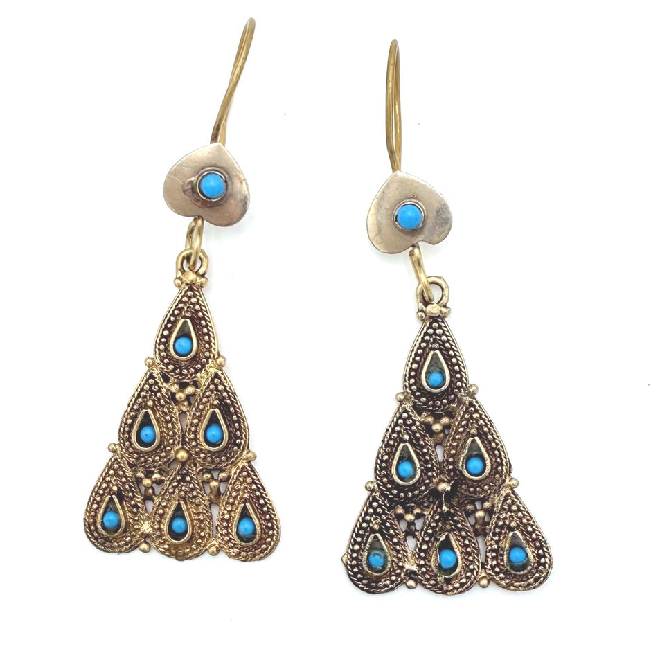 Vintage Afghani Tribal Earrings: Brass & Glass Boho Jewelry