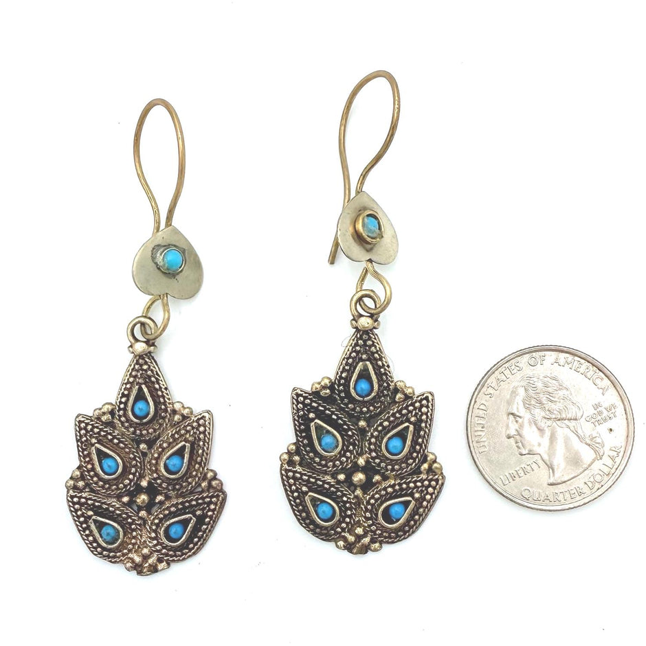 Afghan Brass & Glass Stone Earrings: Tribal Boho Statement Jewelry