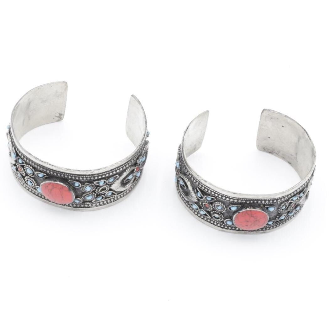 Kuchi Adjustable Cuff Bracelet Set: Afghan Aqeeq Statement Bohemian Jewelry