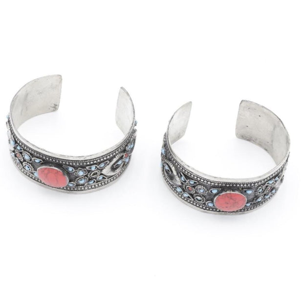 Kuchi Adjustable Cuff Bracelet Set: Afghan Aqeeq Statement Bohemian Jewelry
