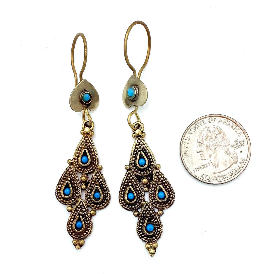 Vintage Afghani Tribal Statement Earrings - Ethnic Middle Eastern Boho Gypsy Jewelry for Women
