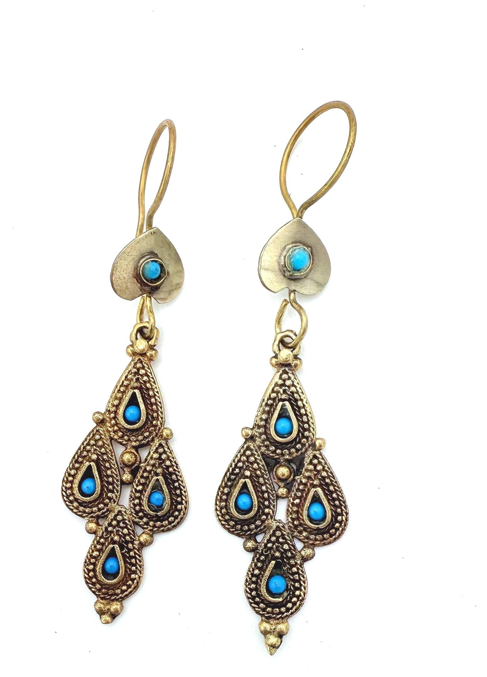 Vintage Afghani Tribal Statement Earrings - Ethnic Middle Eastern Boho Gypsy Jewelry for Women