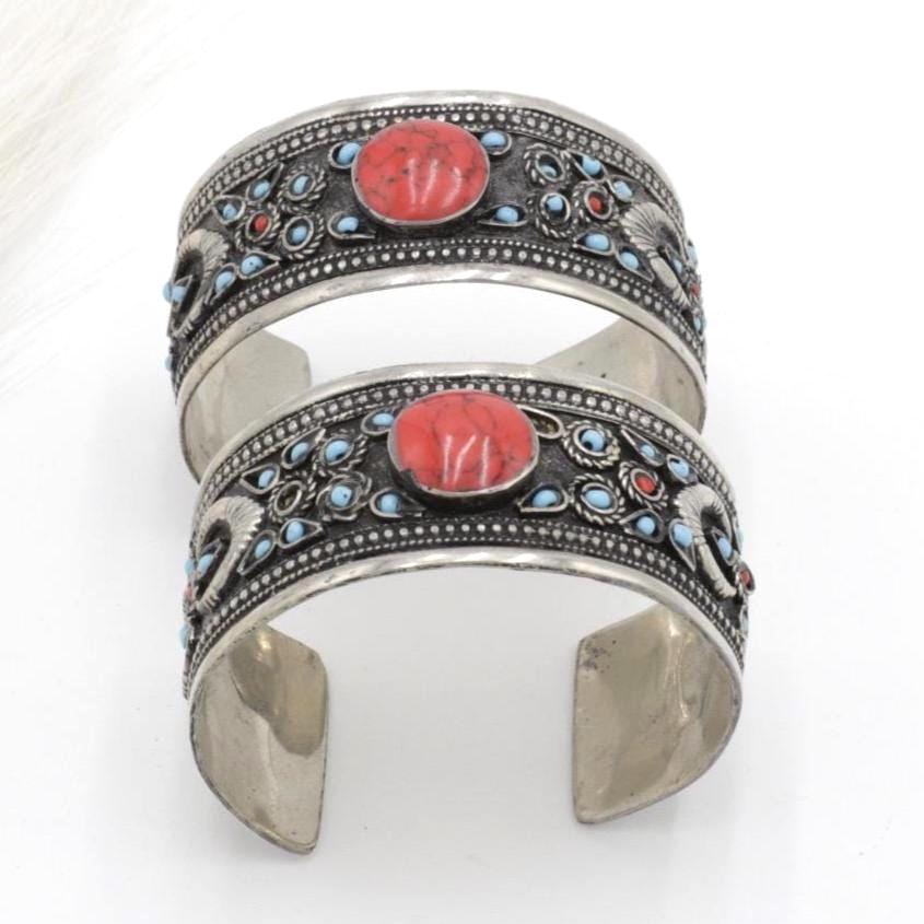 Kuchi Adjustable Cuff Bracelet Set: Afghan Aqeeq Statement Bohemian Jewelry
