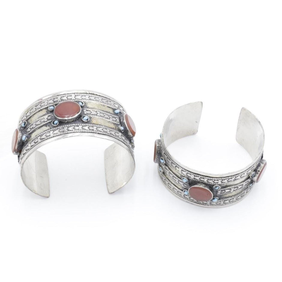 Bohemian Afghan Kuchi Adjustable Cuff Bracelet Set - Statement Aqeeq Tribal Jewelry