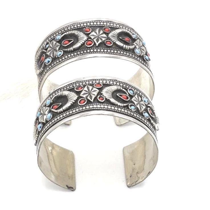 Kuchi Adjustable Statement Cuff Bracelet Set - Afghan Aqeeq Bohemian Tribal Jewelry