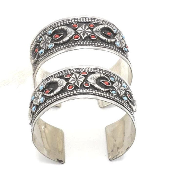 Kuchi Adjustable Statement Cuff Bracelet Set - Afghan Aqeeq Bohemian Tribal Jewelry