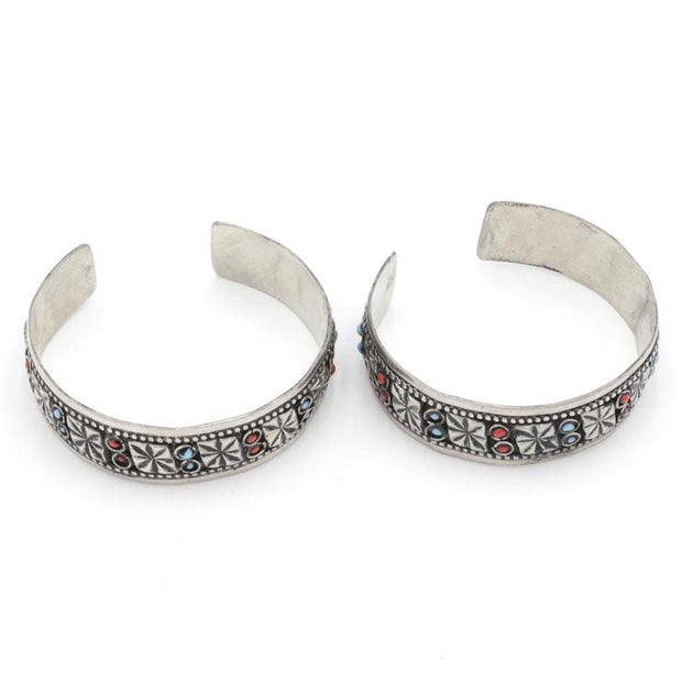 Bohemian Afghan Kuchi Adjustable Cuff Bracelet Set - Statement Aqeeq Jewelry - Tribal Boho Accessory