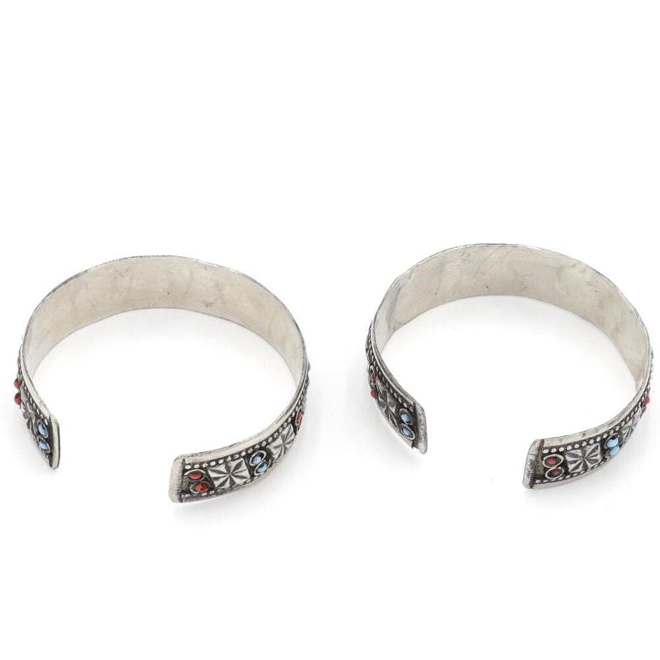 Bohemian Afghan Kuchi Adjustable Cuff Bracelet Set - Statement Aqeeq Jewelry - Tribal Boho Accessory