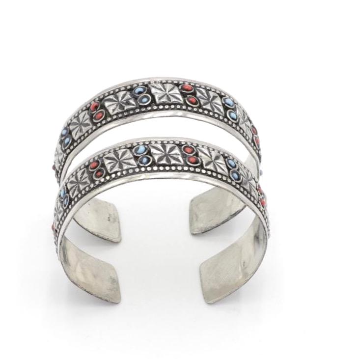 Bohemian Afghan Kuchi Adjustable Cuff Bracelet Set - Statement Aqeeq Jewelry - Tribal Boho Accessory