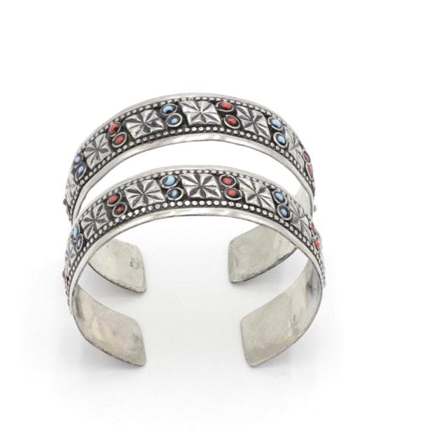 Bohemian Afghan Kuchi Adjustable Cuff Bracelet Set - Statement Aqeeq Jewelry - Tribal Boho Accessory