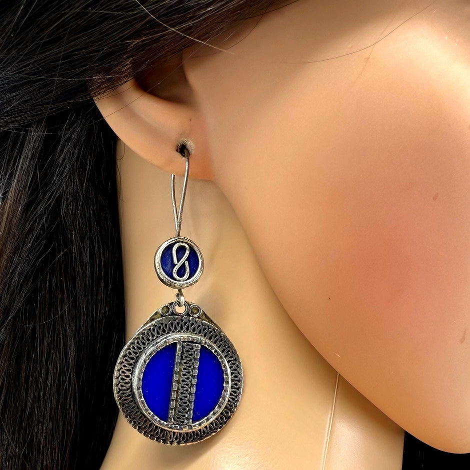 Vintage Afghan Lapis Lazuli Earrings: Ethnic Boho Handmade Tuareg Jewelry for Women