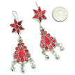 Vintage Afghani Tribal Statement Earrings - Red Stone Ethnic Middle Eastern Boho Gypsy Jewelry