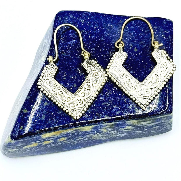 Vintage Afghan Silver Earrings - Handmade Ethnic Boho Statement Jewelry