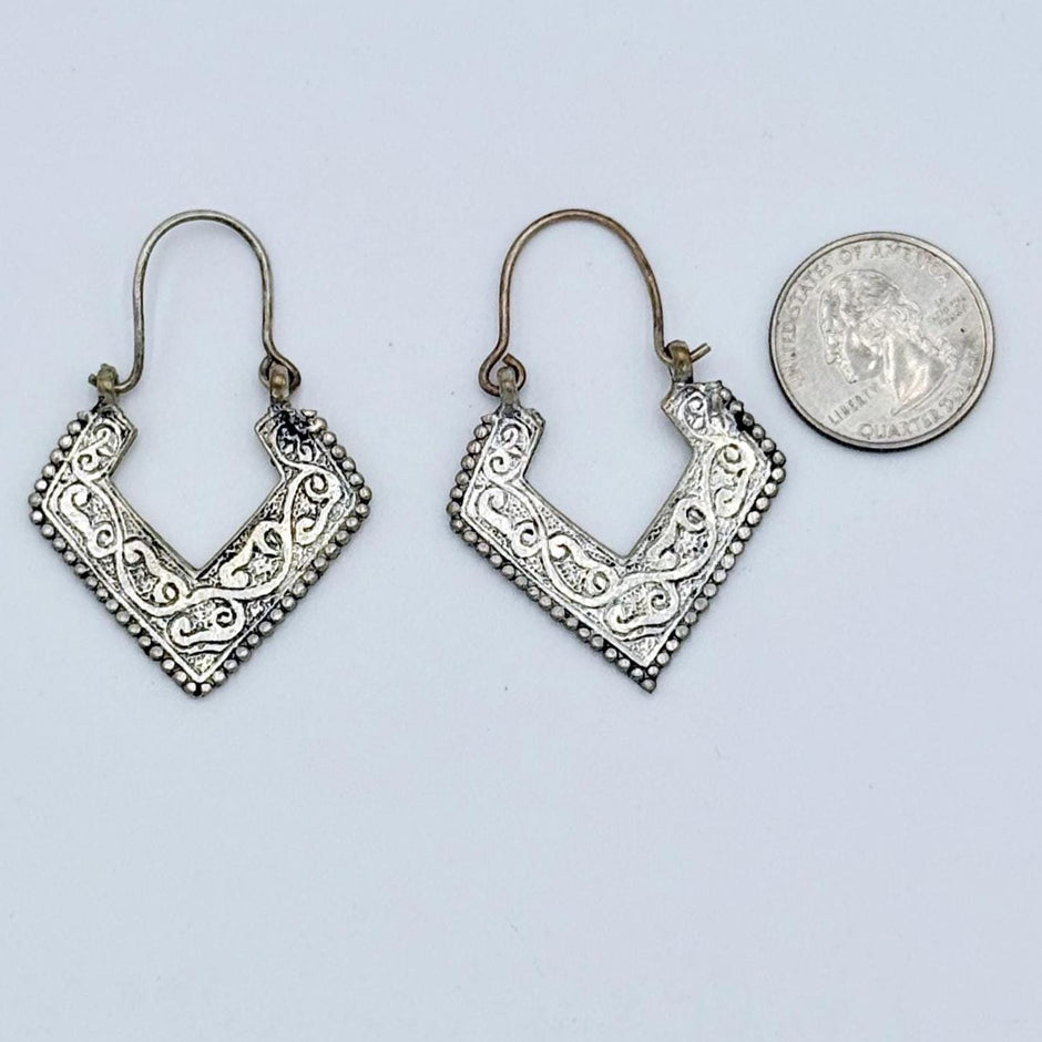 Vintage Afghan Silver Earrings - Handmade Ethnic Boho Statement Jewelry