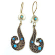 Vintage-Inspired Turquoise Afghan Tribal Earrings: Bronze Finish Kuchi Baluchi Jingle Jewelry