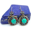 Vintage Afghan Round Earrings – Handcrafted Tribal Jewelry with Red, Blue & Silver Accents
