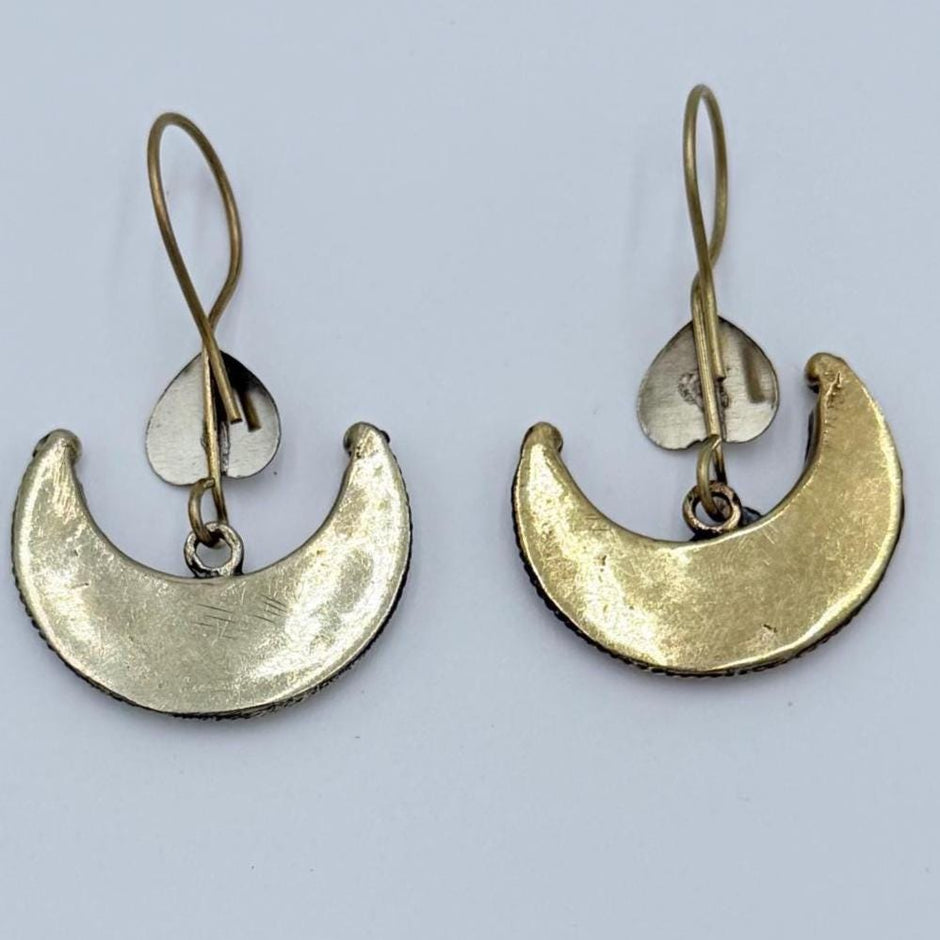 Afghan Crescent Moon Earrings – Handcrafted Boho Jewelry with Turquoise Inlay
