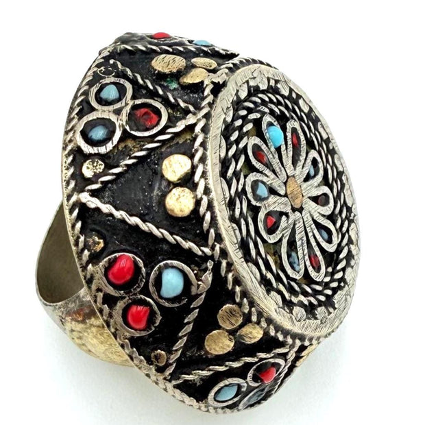 Large Afghan Tribal Ring: Vintage Kuchi Silver Boho Statement
