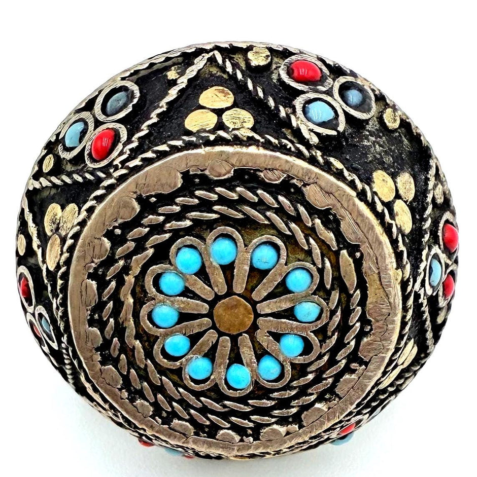 Large Afghan Tribal Ring: Vintage Kuchi Silver Boho Statement