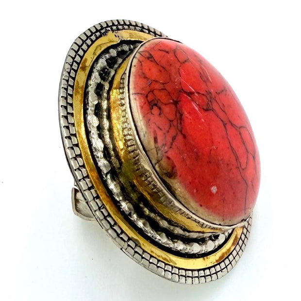 Bohemian Oversized Vintage Afghan Statement Ring - Chunky Tribal Jewelry for Eclectic Fashion