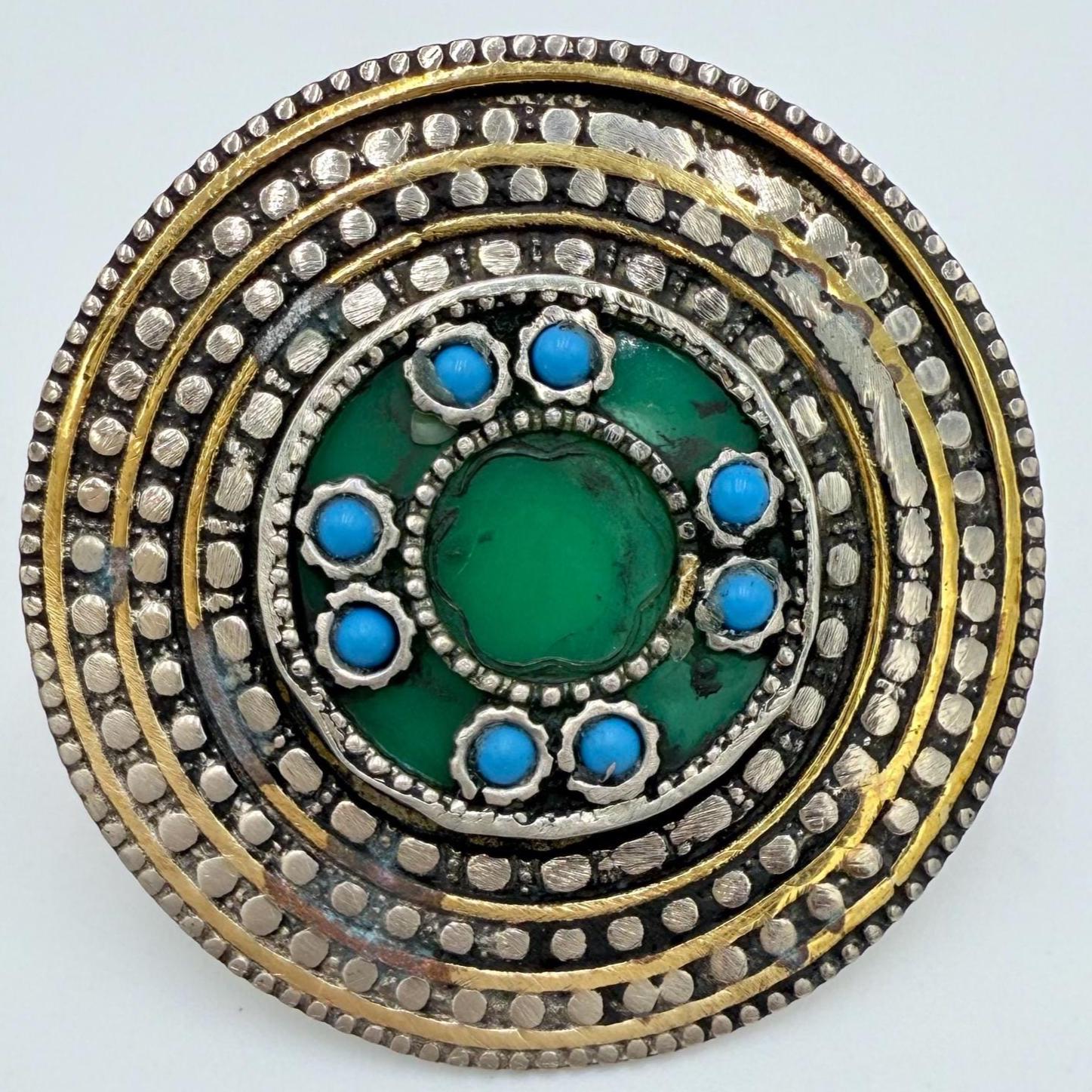 Oversized Vintage Afghan Statement Ring - Adjustable Turquoise Engraved Gemstone Jewelry