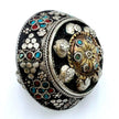 Oversized Vintage Afghan Statement Rings - Turquoise Carnelian Engraved Gemstone Jewelry