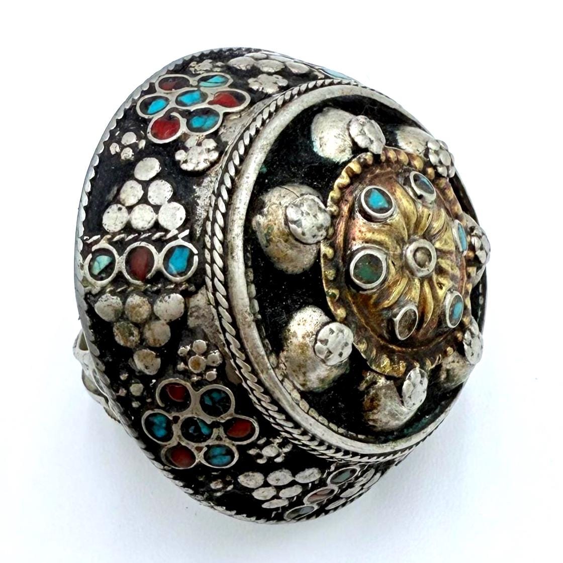 Oversized Vintage Afghan Statement Rings - Turquoise Carnelian Engraved Gemstone Jewelry