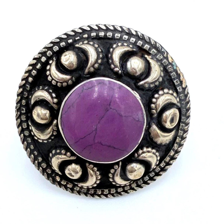 Vintage Afghan Turquoise Statement Ring -  Handmade Engraved Gemstone Jewelry