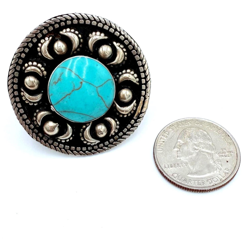 Vintage Afghan Turquoise Statement Ring -  Handmade Engraved Gemstone Jewelry