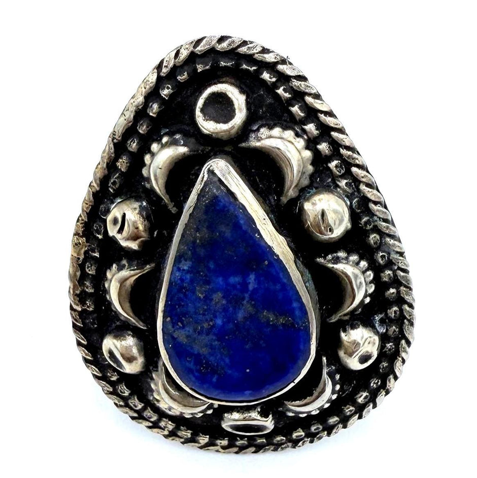 Vintage Afghan Lapis Lazuli Statement Ring - Handmade Nomadic Gemstone Jewelry