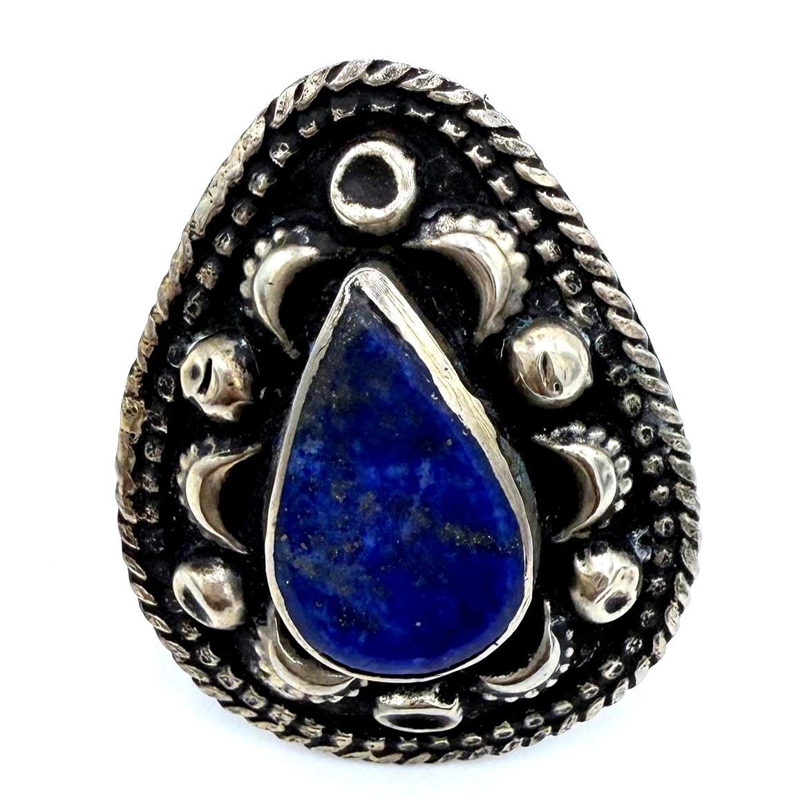 Vintage Afghan Lapis Lazuli Statement Ring - Handmade Nomadic Gemstone Jewelry