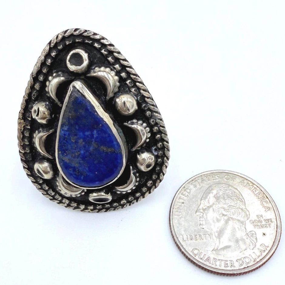Vintage Afghan Lapis Lazuli Statement Ring - Handmade Nomadic Gemstone Jewelry