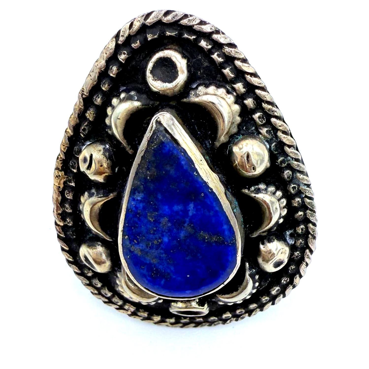 Vintage Afghan Lapis Lazuli Statement Ring - Handmade Nomadic Gemstone Jewelry