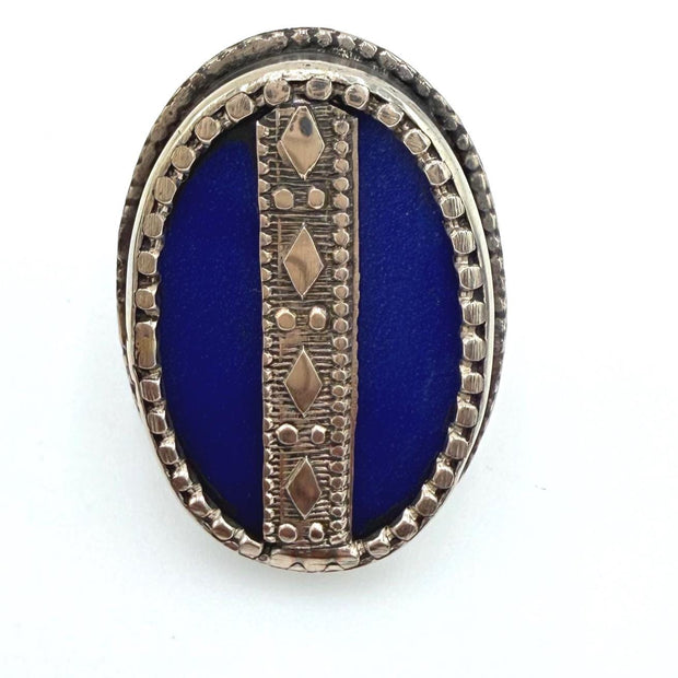 Vintage Afghan Kuchi Tribal Ring: Ethnic Silver & Blue Statement Jewelry