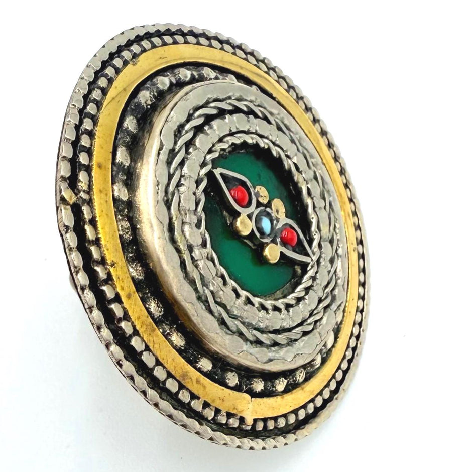 Oversized Antique Afghan Tribal Rings - Adjustable Boho Ethnic Jewelry for Women
