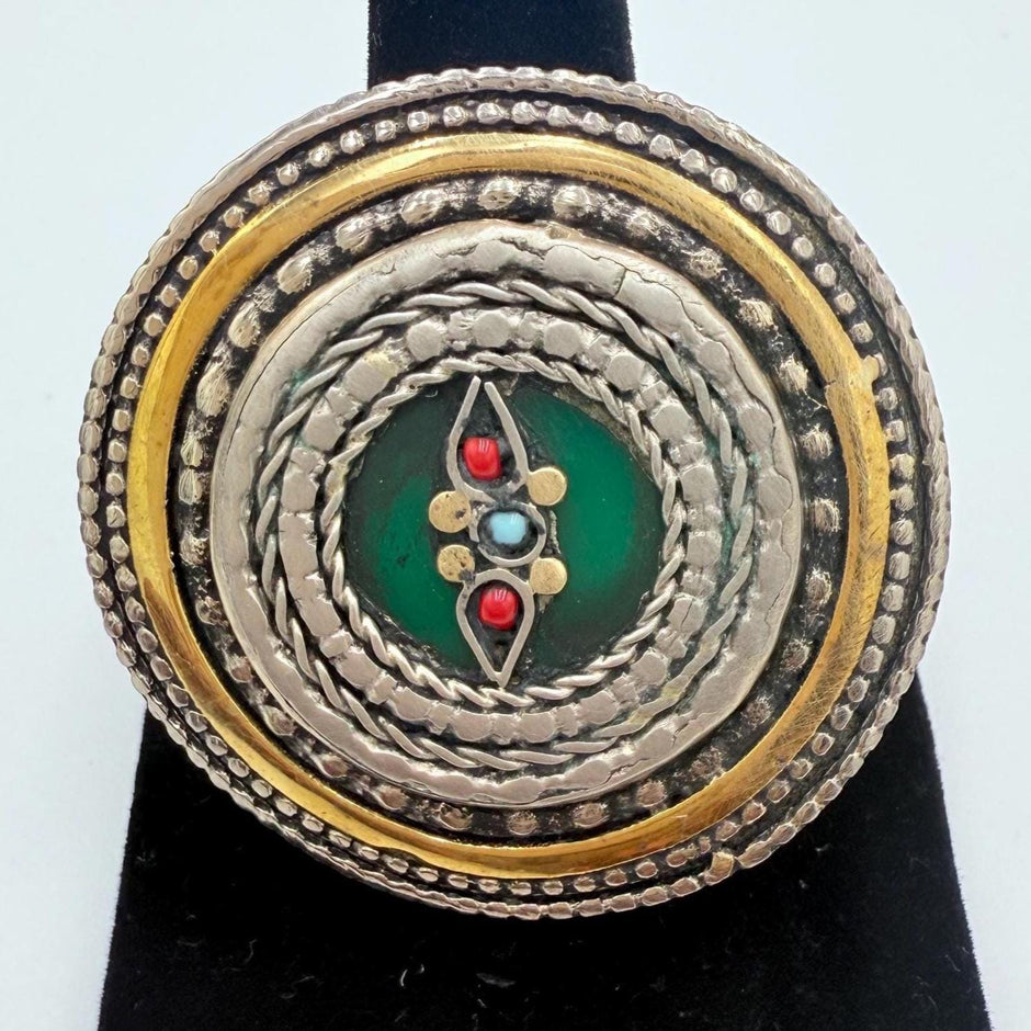 Oversized Antique Afghan Tribal Rings - Adjustable Boho Ethnic Jewelry for Women