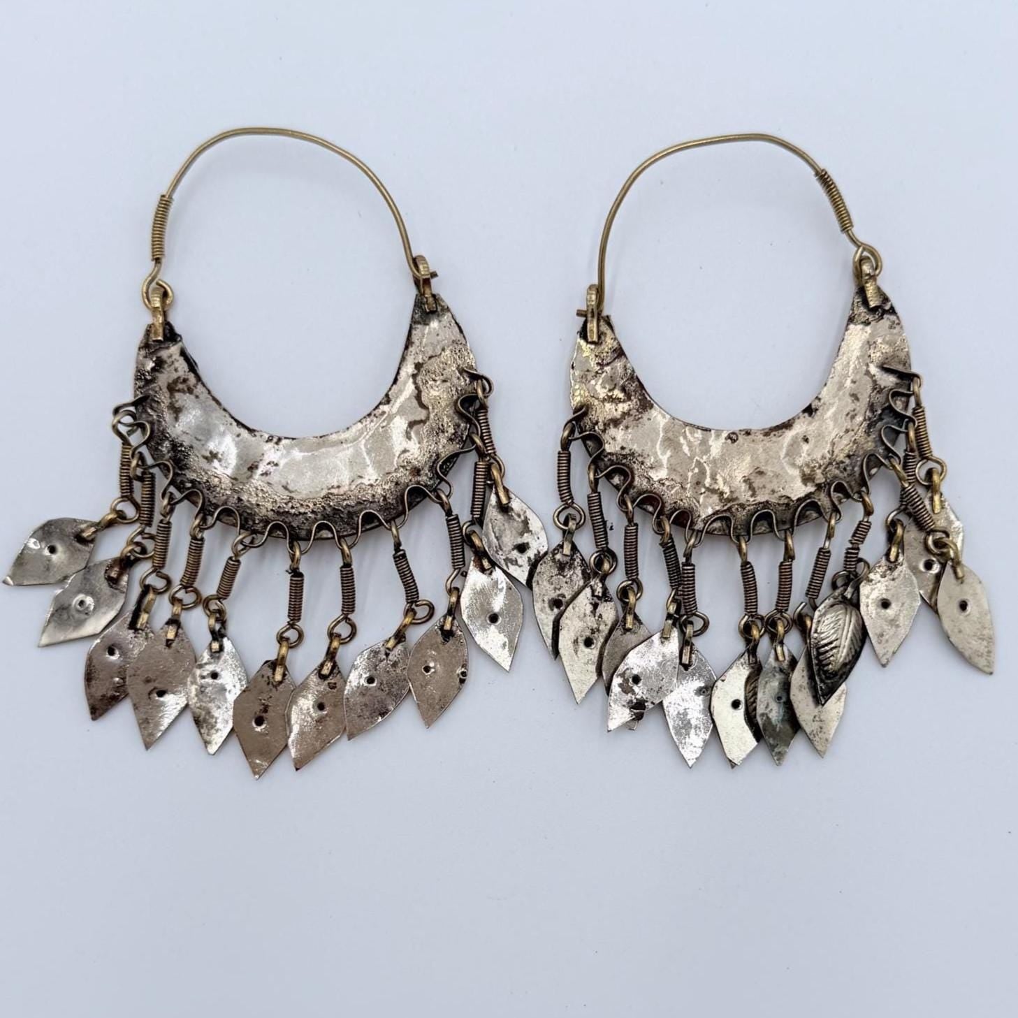 Vintage Afghan Kuchi Hoop Earrings: Red Glass Stone, Tribal Jewelry