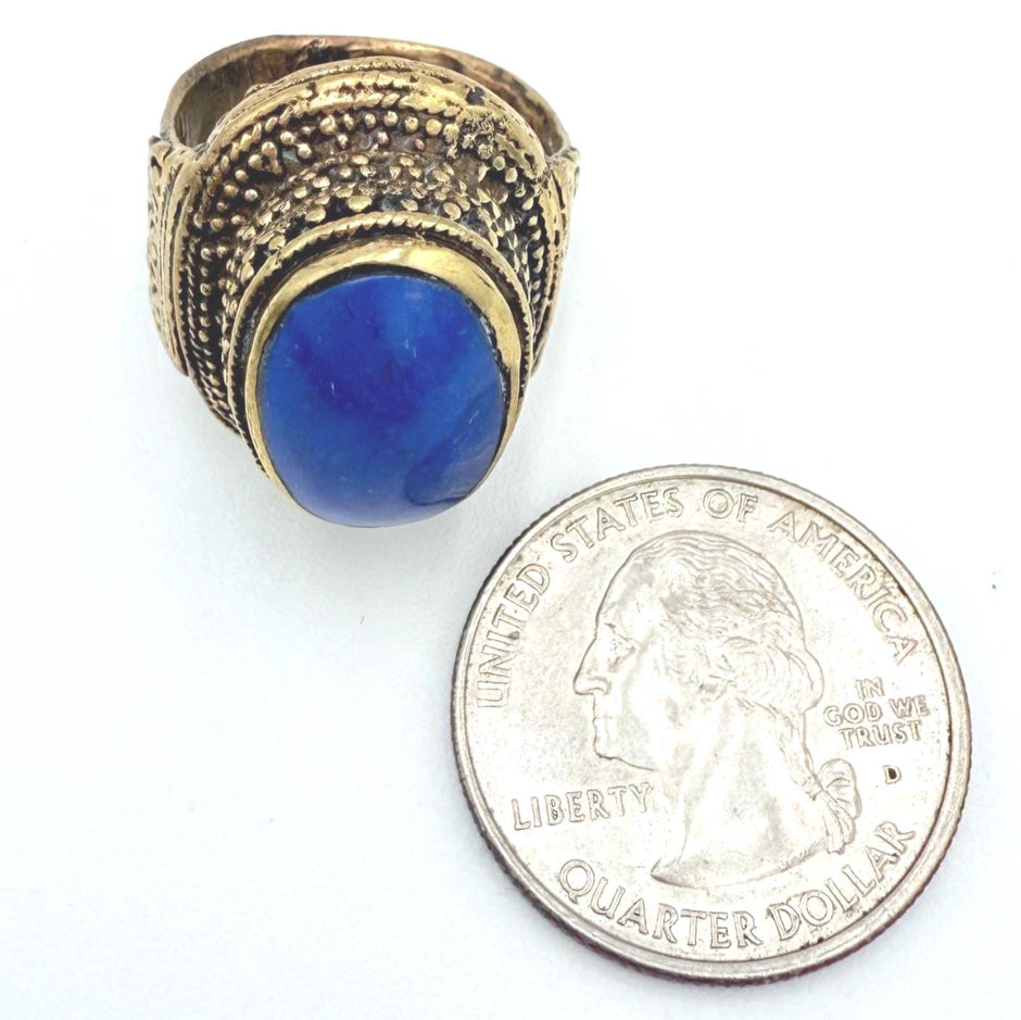 Vintage Afghan Statement Rings: Adjustable Turquoise  Engraved Gemstone Jewelry for Festivals
