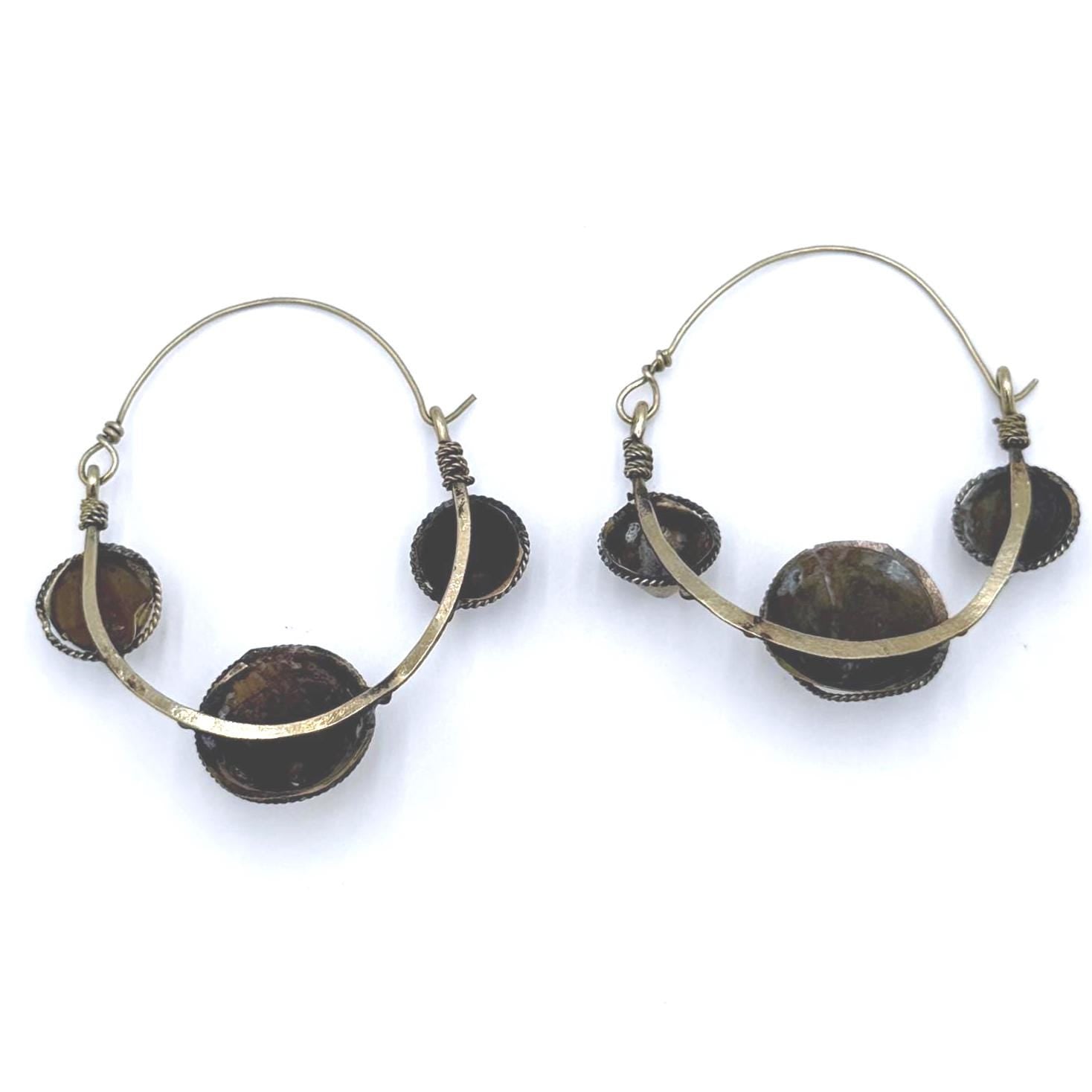 Vintage Afghan Kuchi Spike Hoops - Handmade Tribal Dangle Earrings for Bohemian Festival Style
