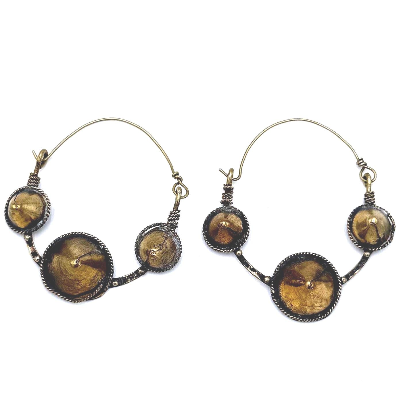 Vintage Afghan Kuchi Spike Hoops - Handmade Tribal Dangle Earrings for Bohemian Festival Style