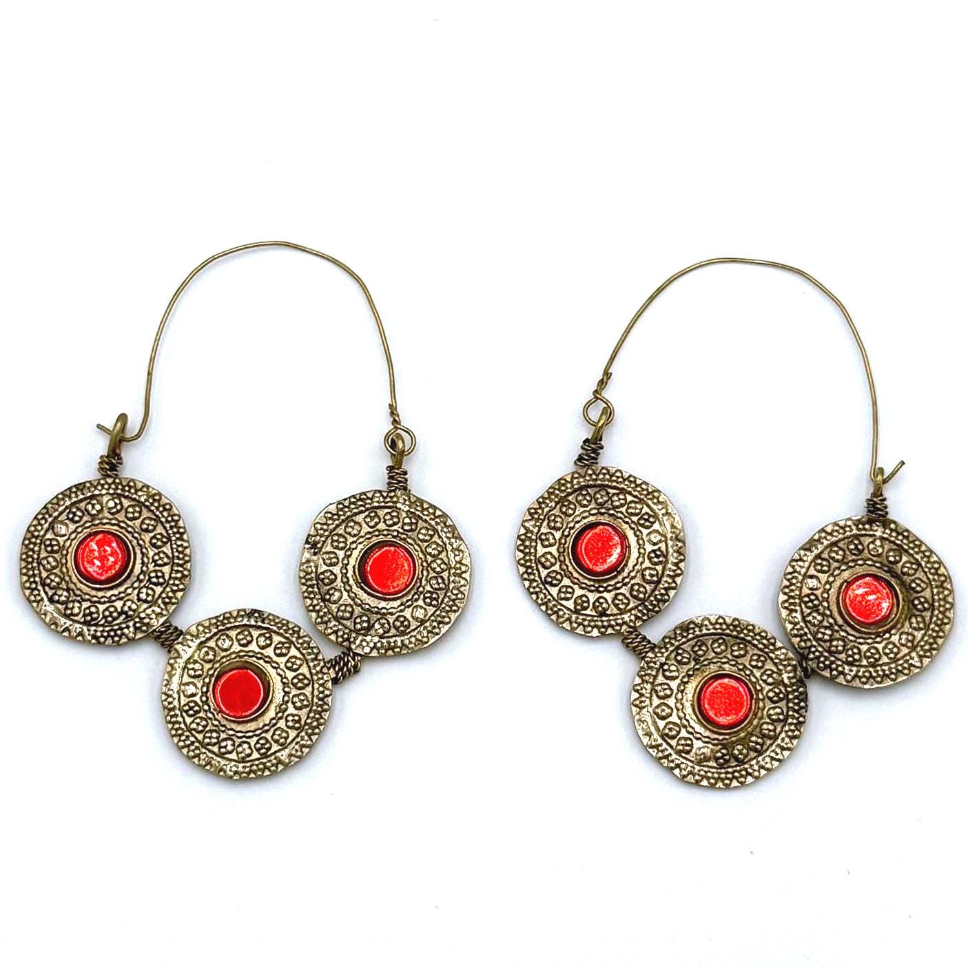 Vintage Afghan Kuchi Tribal Hoops - Handmade Bohemian Ethnic Dangle Earrings for Festival Style
