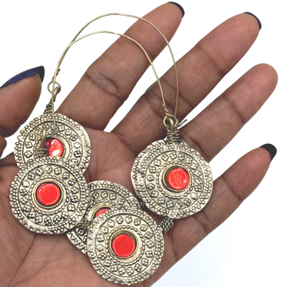 Vintage Afghan Kuchi Tribal Hoops - Handmade Bohemian Ethnic Dangle Earrings for Festival Style
