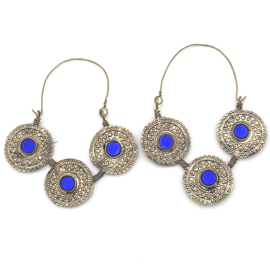 Vintage Afghan Kuchi Tribal Hoops - Handmade Bohemian Ethnic Dangle Earrings for Festival Style