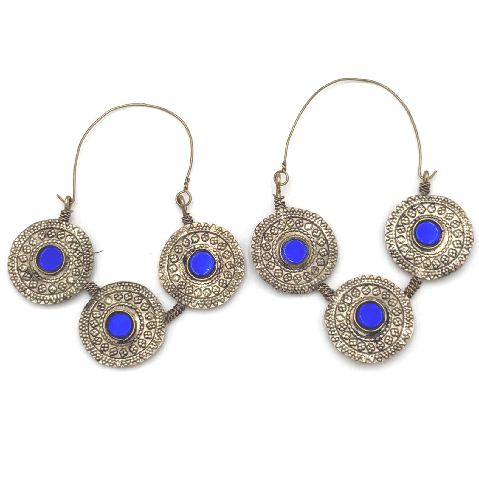 Vintage Afghan Kuchi Tribal Hoops - Handmade Bohemian Ethnic Dangle Earrings for Festival Style